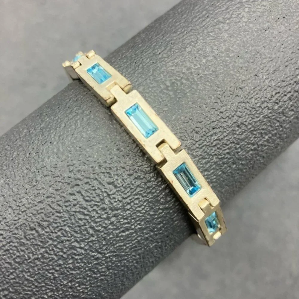 Dyrberg/Kern Bracelet As Is Silver Rectangle Blue Rhinestone Snap Closure Retro - Picture 1 of 9